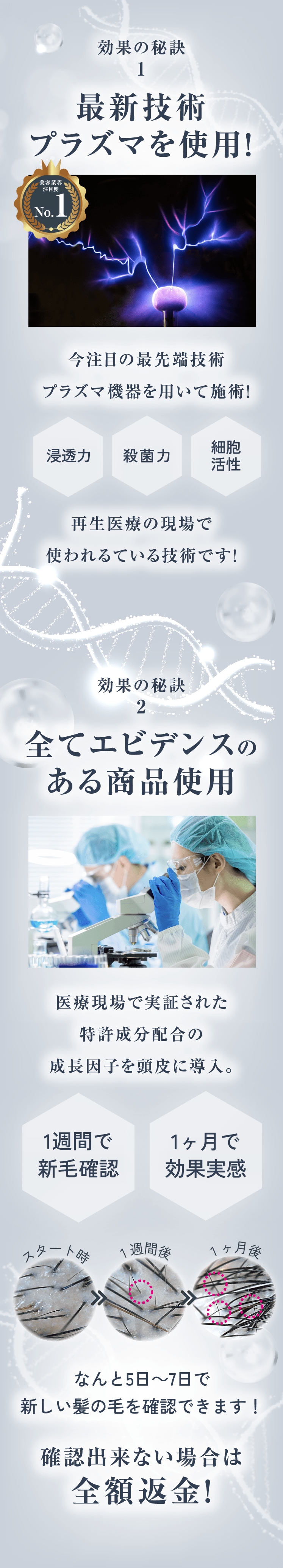 5日～7日で新しい髪の毛を確認できます!